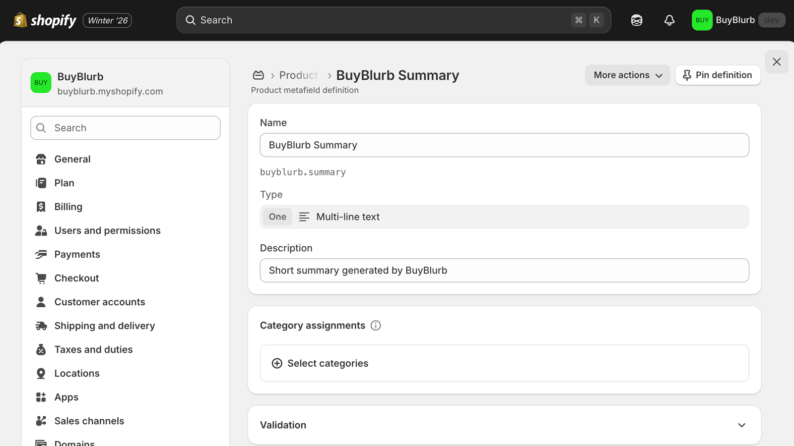 BuyBlurb product metafields