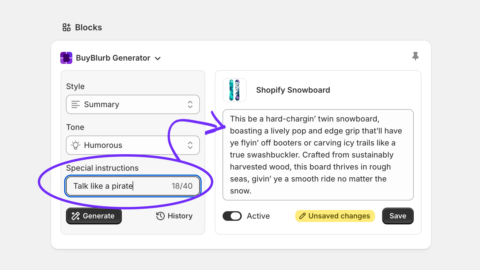 Special instructions at generation